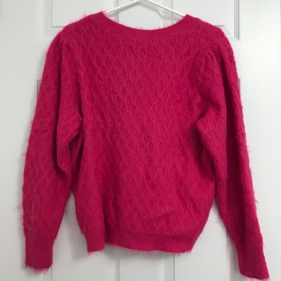 VERO MODA Fuzzy Chic Sweater Top Blouse XL Magenta Pink V-Neckline Long Sleeve - Picture 2 of 8